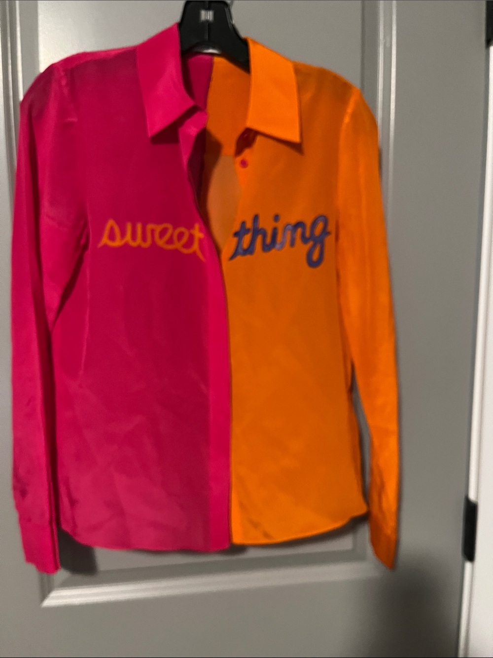 Colorblock "Sweet Thing" Button-Up Shirt - Pink & Orange Alice and Olivia
